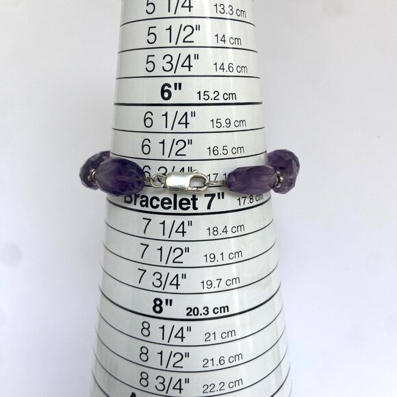 Sterling Silver 925 Faceted Amethyst Chunk Beaded Bracelet 8" Fits 6.75" Wrist - Picture 9 of 16